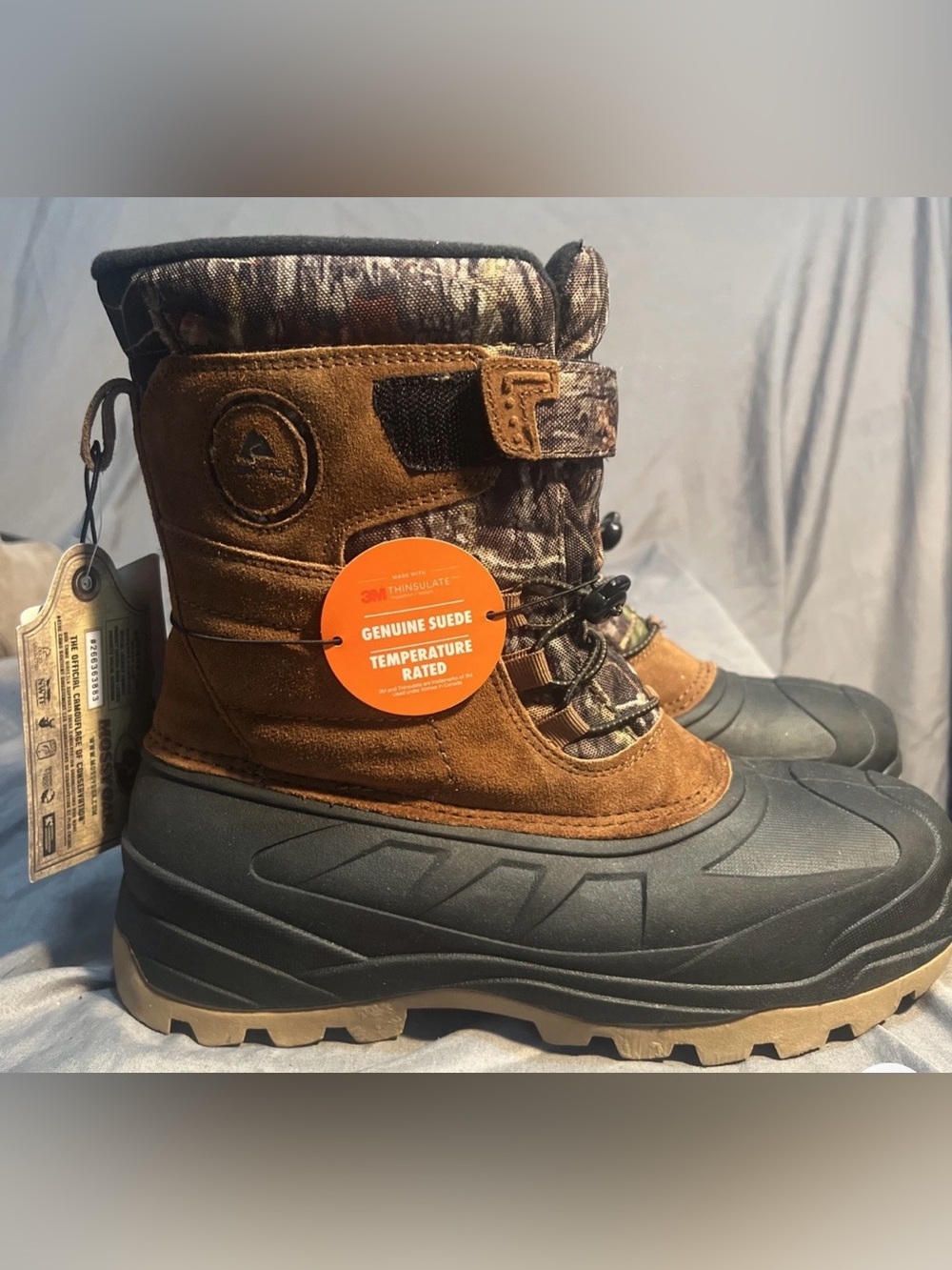 BRAND NEW Ozark Trails Brown Suede Winter Boots with Camouflage Upper Size 8